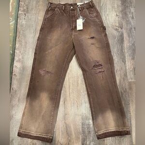 MNML Ultra Baggy Work Pants Brown Cargo Carpenter Sz 32 New